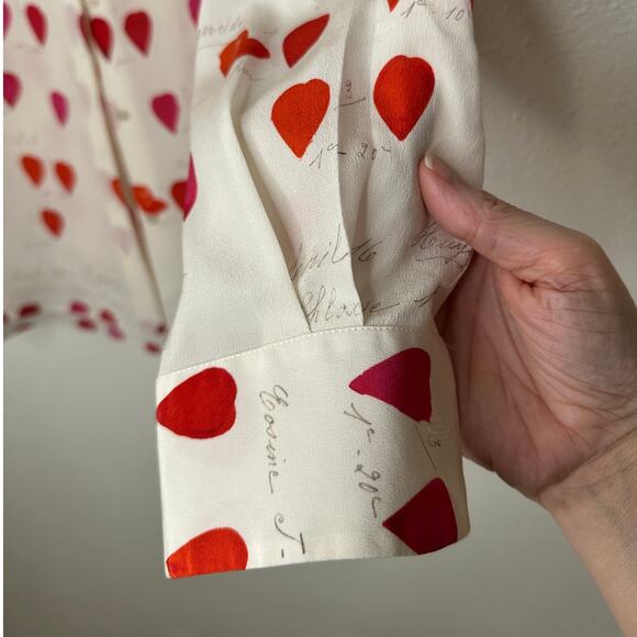 Alexander McQueen Silk Cream Red Pink Petal Long Sleeve Blouse 42 / 10 - Picture 9 of 16